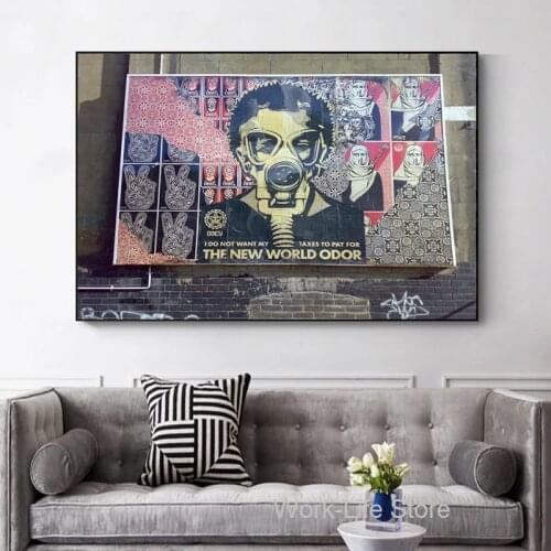 Abstract Street Graffiti Art Gas Mask Painting on Canvas Posters and Prints Wall Art Pictures Cuadros for Living Room Decor