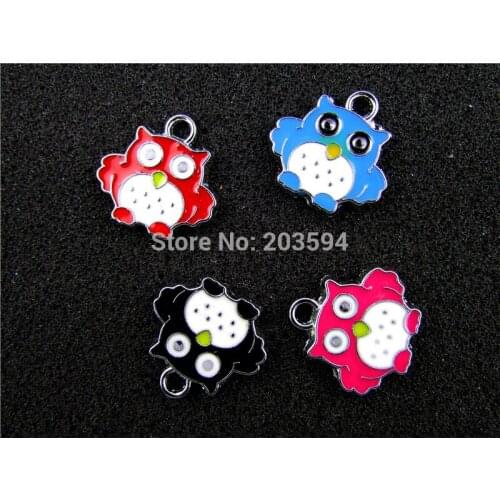 AE455 Mix Color 20Pcs Alloy Metal Enamel Owl Charms Pendants 19x19mm