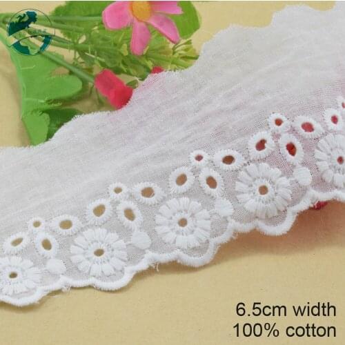 5yards 6.5cm white lace cotton embroid lace sewing ribbon fabric guipure diy trims warp knitting DIY Garment Accessories#3181