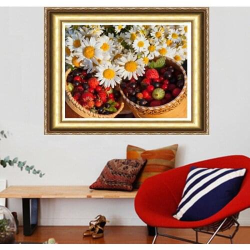 Free Shipping Diy Diamond Painting Kits 40x30cm Patchwork Strawberries And Daisies Resinstone Square Full Drill Picture Gift Y05