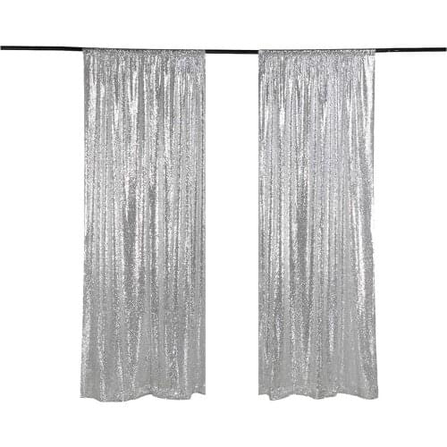 Sequin Backdrop Curtain Panel 2x8FT-Silver Sequin Photography Backdrop Curtain for Party/Home Curtain Decoration 2pcs Pocket