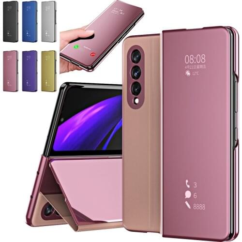 Coque Z Fold 3 5G Funda Flip Case For Samsung Galaxy Z Fold 2 W21 Mirror Clear View PU Leather Shell Phone Case Cover W22 Capa