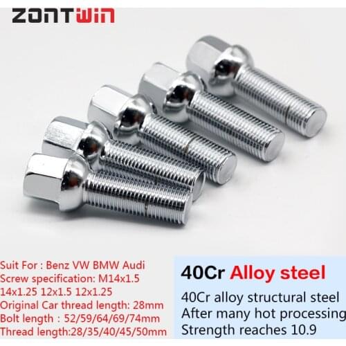 5pcs Car Alloy Wheel Nut Bolts Screw For BMW Benz VW Golf 5/6/7 CC Thread length 28/35/40/45/50mm M14x1.5 14x1.25 12x1.5 12x1.25