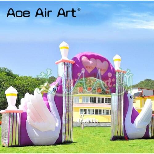 Hot sale White and purple inflatable white Swan Dream Wedding party Arch in 8 m W for sweet wedding
