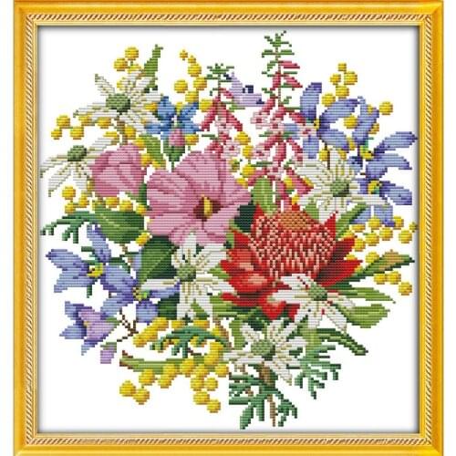 Joy Sunday Wild Bouquet Cotton Thread Painting DIY Handmade DMC 11&14CT Cross Stitch Kit And Precise Printed Embroidery Set