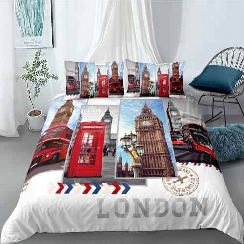 British Landmark Bedding Set King Creative Fashionable 3D Duvet Cover Queen Twin Full Single Double Unique Design Bed Set
