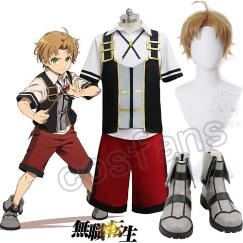 Jobless Reincarnation Rudeus Greyrat Cosplay Costume Men Outfits Top Pants Vest Halloween Carnival Uniforms Rudeus Greyrat Wigs