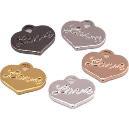 Mini 8MM Heart-Shaped Hanging Tag Charm Printing Love Gold Silver Diy Jewelry Bracelet Necklace Tail Pendant Copper Accessories