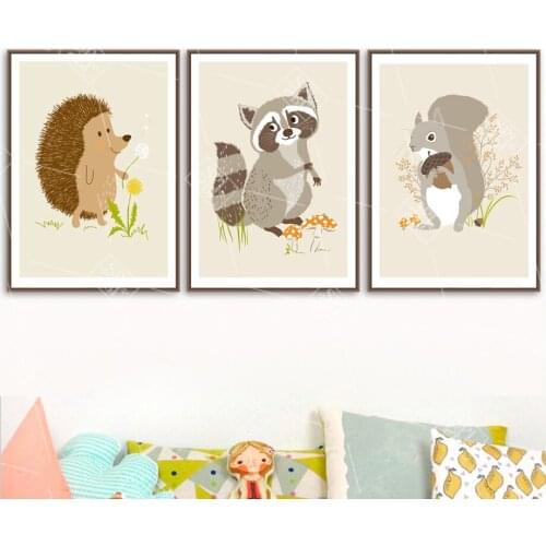 Cartoon Hedgehog Raccoon Squirrel Posters And Prints Wall Artwork Canvas Painting Nordic Style Kids Room Decor Animals Pictures