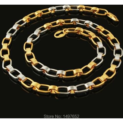 New Trendy Two Tone Chain For Men Jewelry . Gold/Silver Plated 20inches 6MM Unisex Link Chain Necklace Wholesale