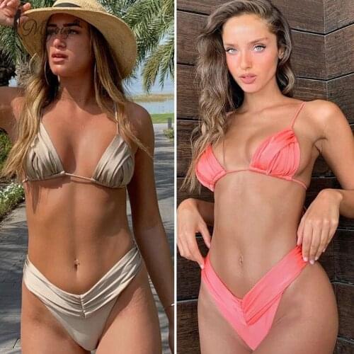 Miyouj Newest Sexy Bikinis Female Micro Folds Swimwear Women High Cut Bikini Set String Swimming Suit For Women White Swimsuit