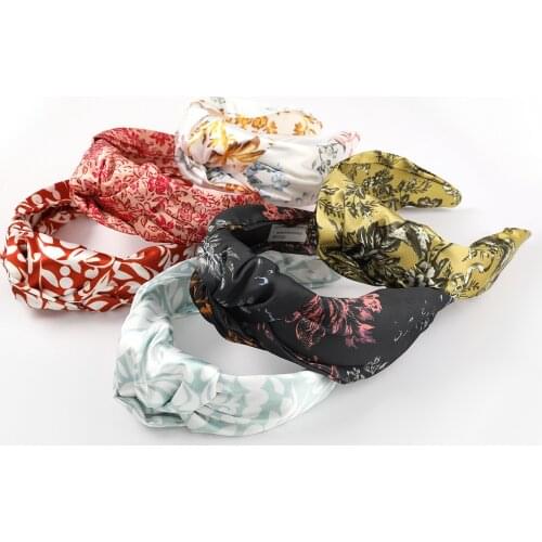 Women Girls Silk Satin Flower Pattern Big Knot Hairband Headband Adult Hair Accessories