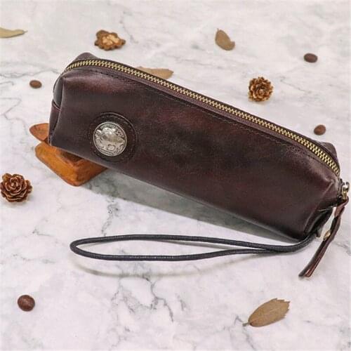 Simple leisure luxury natural genuine leather glasses storage bag daily outdoor first layer cowhide cosmetic bag coin purse