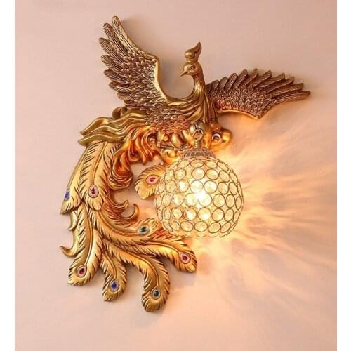 Nordic Luxury LED Wall Lamps for Living Room Decoration Peacock Crystal Lampshade Wall Light Bedroom Bedside Wall Sconce Lamp