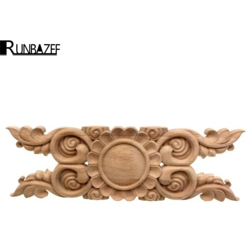 RUNBAZEF Household decoration cabinet wood carved furniture coaming applique The white embryo is embossed with flowers figurine