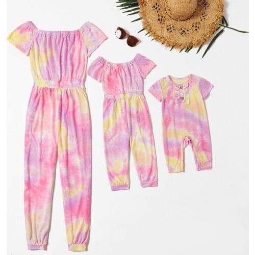 Family Matching Outfits Floral Printed Mommy and Me Family Clothing Set Baby Girls Rompers Jumpsuit Toddler Girl Sport Clothes