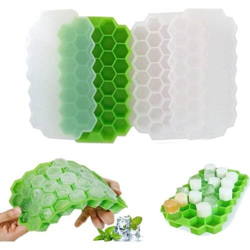 Silicone 37 Cubes Honeycomb Shape Ice Cube Maker Tray Mold Storage Container DIY Ice Cube Mold Square Shape Ice Cream Maker