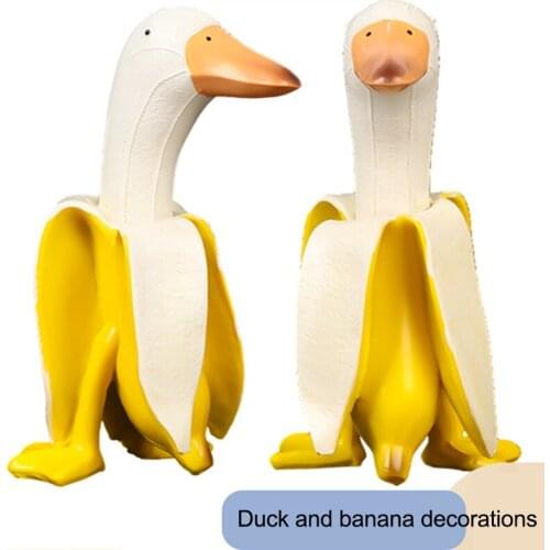 Banana Duck Art Statue Funny Fruit Animal Ornament Creative Home Desktop Decor for Shelf Office Yard & Garden Decor WWO66