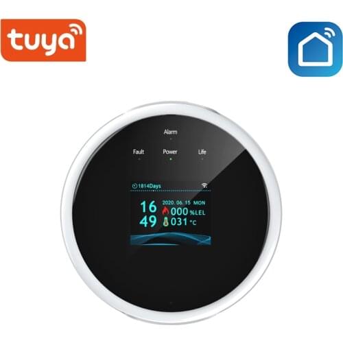 Tuya WiFi Gas Sensor Household Combustible LPG Gas Alarm Detector LED Display Screen Leakage Sensor Temperature Detector