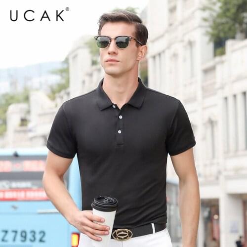 UCAK Brand Streetwear Short Sleeve Solid Color T-Shirts Men Clothing Summer New Tops Turn-Down Collar Casual T Shirt Homme U5408