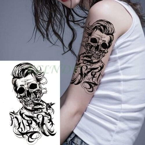 Waterproof Temporary Tattoo sticker joker skull smoke letter big size black flash tatoo fake body art tatto for Girl Men Women