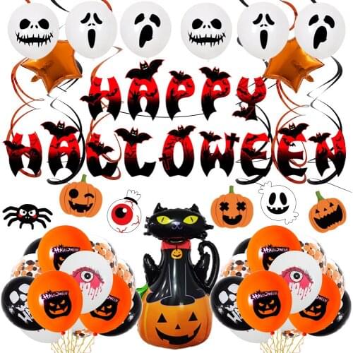 Halloween Balloon Banner Set Halloween Party Hanging Decorations with Ribbon for Halloween Decor Supplies
