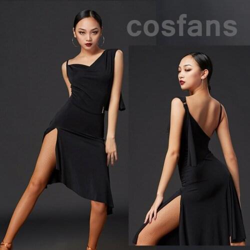 New Latin Dance Dress Sexy Black Backless Dance Dress Women Rumba Salsa Samba Cha Cha Dancing Clothes Performance Wear in stock