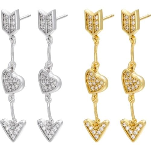 ZHUKOU gold silver color heart arrow stud earring creative girl earrings cubic zirconia earrings fashion jewelry wholesale VE419