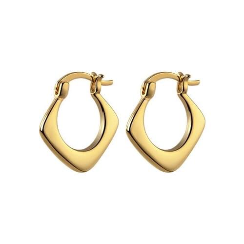 18K Gold Authentic Real. 925 Sterling Silver jewelry Ear Square circle Lever back piercing earrings C-G8648