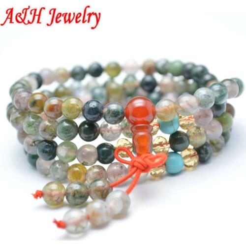 10pcs Natural India Stone 6mm 108 Round Beads Prayer Mala Bracelets 26'' Elastic Thread Necklace