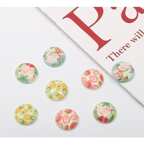 40pcs/lot Strawberry pineapple flamingo pattern geometry rounds shape resin flatback beads diy jewelry earring/garment accessory