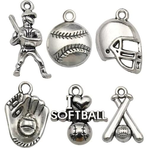 60pcs Baseball Theme Classic Softball Sport Charms Pendant Finding for DIY Necklace Bracelets Keychain Making