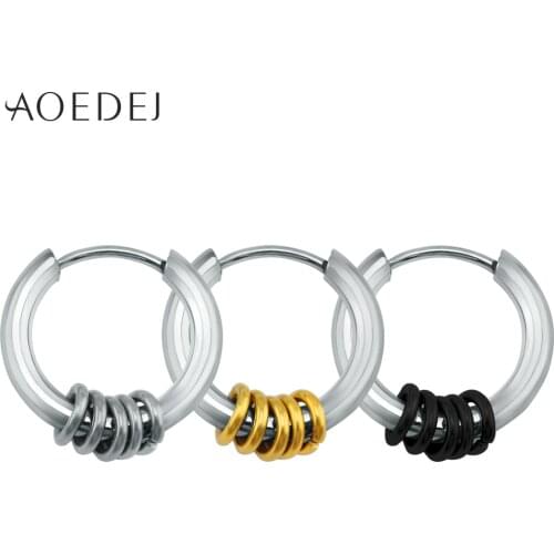 AOEDEJ Hoop Earrings Gold Color Stainless Steel Small Hoop Earrings For Women Men Punk Circle Earrings Clip On Creole Femme