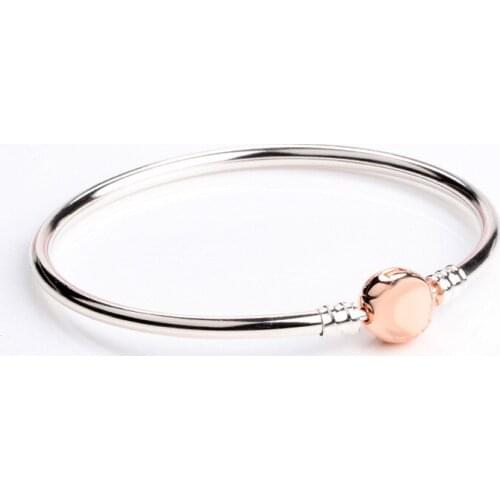 Bewill Authentic 100% 925 Sterling Silver Round Button Bracelet Classic Button Diy Versatile Rose Gold Clasp Bracelet