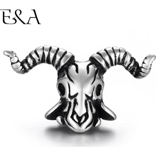 Stainless Steel Beads Goat 6mm Large Hole Bead Blacken Animal Charms Slider for Leather Bracelet Making DIY Jewelry Findings