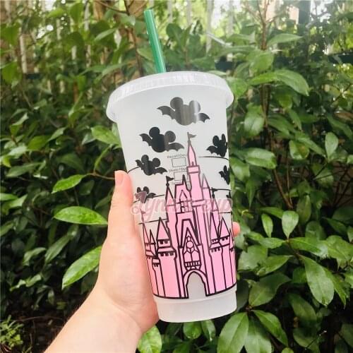 Halloween Castle Personalized Venti Reusable Cold Cups With Lid And Straw Custom Cup Customized Name Halloween Bat Gifts