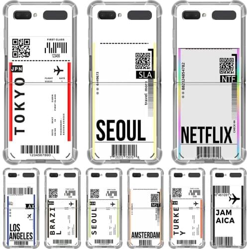 Airline ticket barcode For Samsung Galaxy Z Flip 5G Clear Airbag Case Slim Protective Shell Soft Cover Smartphone Accessories