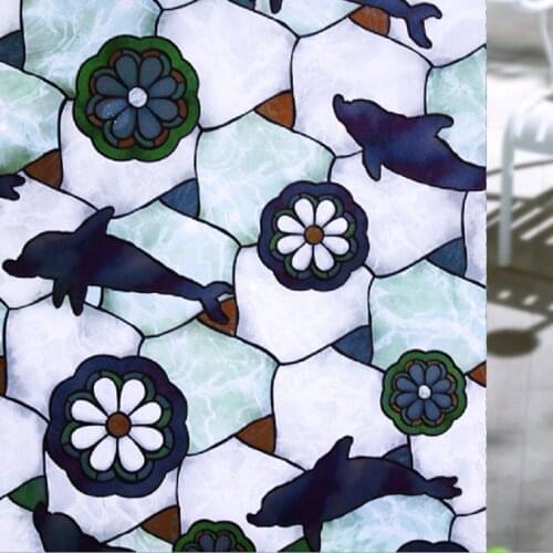 Dolphine Pattern Window Film Static Cling PVC Decorative Privacy Protection Water-Proof Glass Foil For Home Office Store Market