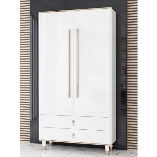 Double-Door Closet Modern Simple Light Luxury Wardrobe White Bright Paint Gold Furniture for Bedroom