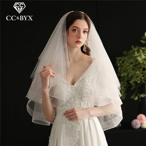 CC Hair Veil Wedding Veils with Comb Lace Edge Engagement Accessories for Women Bridal Bijoux Multi-layer Hairwear Mariage V653