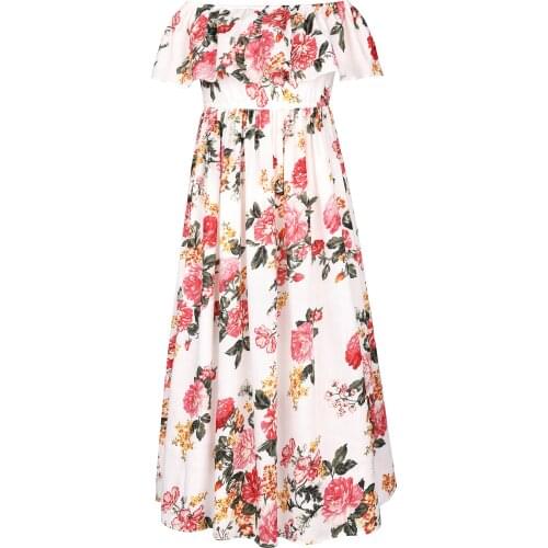 Flofallzique Girl Dress Long Paragraph Retro Floral Word Shoulder Summer Comfortable Bohemian Style Toddler Kids Clothes