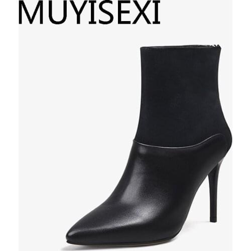 Hot sale streetwear pointed toe patchwork 9cm thin high heels retro gladiator young lady zipper dating sexy boot HL305 MUYISEXI