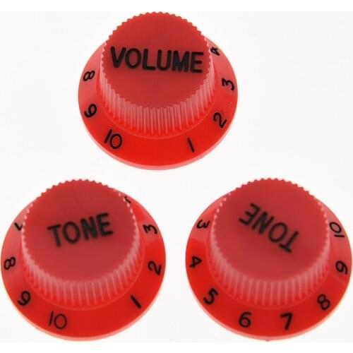 KAISH Set of 3 Red with Black ST Guitar Knobs Volume & Tone Knob