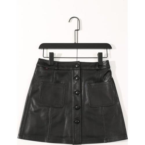2020 Spring new leather short skirt female sheepskin A-line skirt was thin skirt high waist bag hip skirt leather skirt