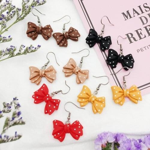 Lovely Bow Earrings For Women Girls 2021 New Fashion 5 Colors Bow Drop Earrings For Friend Gift Summer Fall Jewelry Wholesale