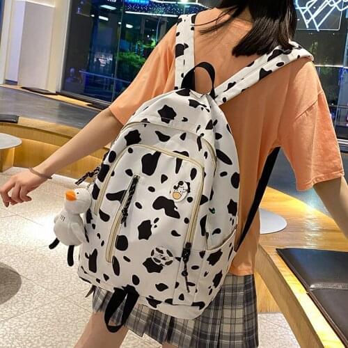 HOCODO Fashion Cow Pattern Women Backpack Cute School Bag For Teenage Girl Shoulder Travel Rucksack Female Kawaii Nylon Backpack