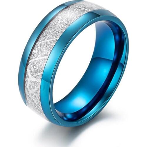 Stainless Steel Blue Ice Foil Minimalism Men Fashion Punk Rock Finger Ring Jewelry Gift For Him Size 7-12