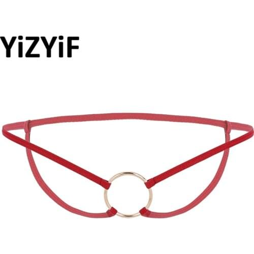 Men Lingerie jockstrap Thong Underwear penis ring Thong Low Waist with Metal O-Rings Crotchless Open Butt G-String Thong Briefs