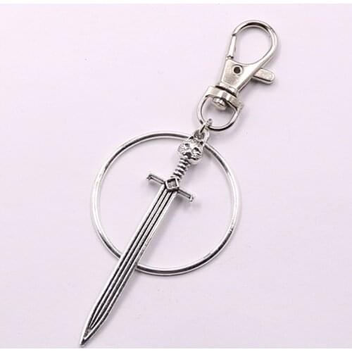 2020 New Sword Hoop Keychain Warrior Large Cat Sword Keychain with Hoops Antique Silver Gothic Classic Jewelry gift