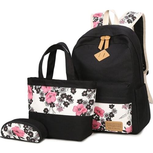 2020 New Floral Canvas School Backpack Set Teen Girls School Bags 14 inches Laptop Backpack Kids Bookbags Shoulder Bag